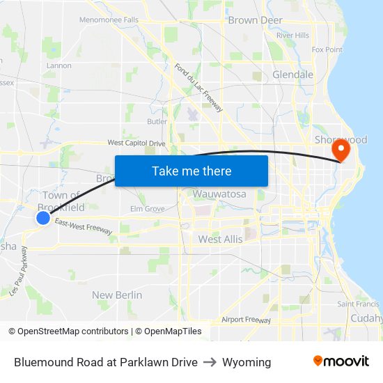 Bluemound Road at Parklawn Drive to Wyoming map