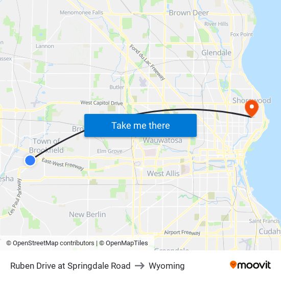 Ruben Drive at Springdale Road to Wyoming map