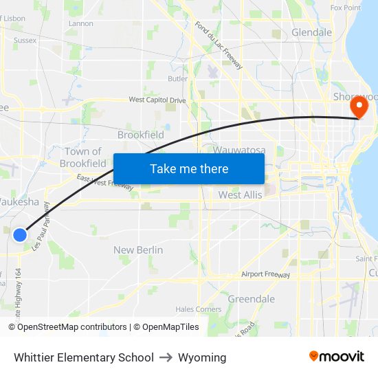Whittier Elementary School to Wyoming map