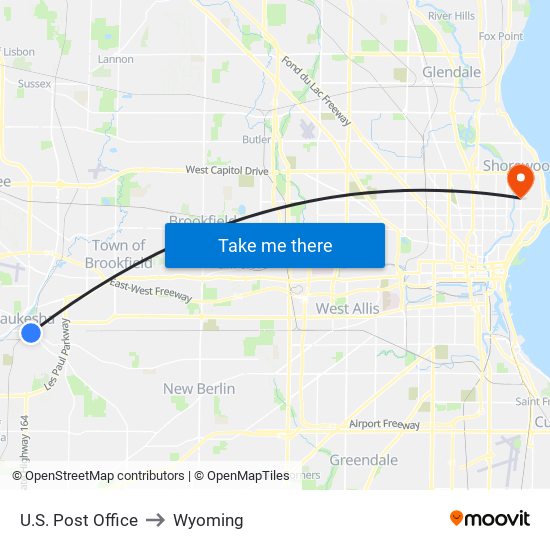 U.S. Post Office to Wyoming map