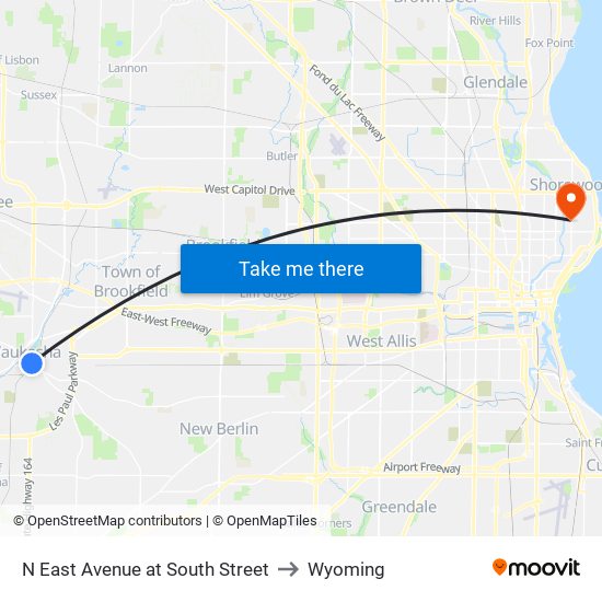 N East Avenue at South Street to Wyoming map