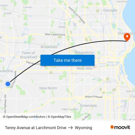 Tenny Avenue at Larchmont Drive to Wyoming map