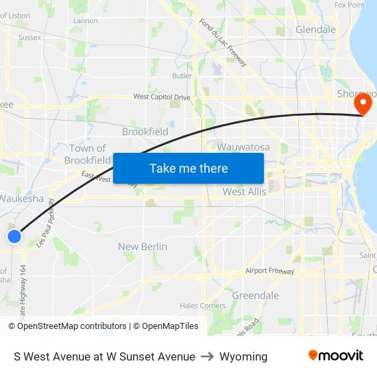 S West Avenue at W Sunset Avenue to Wyoming map