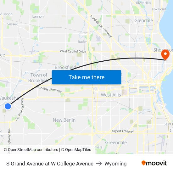 S Grand Avenue at W College Avenue to Wyoming map