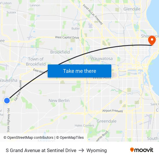 S Grand Avenue at Sentinel Drive to Wyoming map