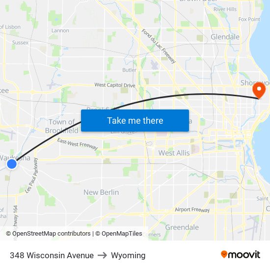 348 Wisconsin Avenue to Wyoming map