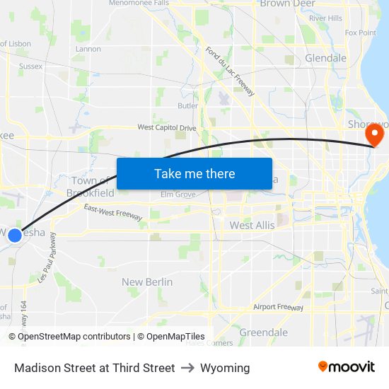 Madison Street at Third Street to Wyoming map