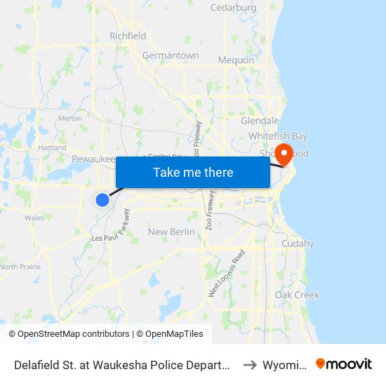 Delafield St. at Waukesha Police Department to Wyoming map