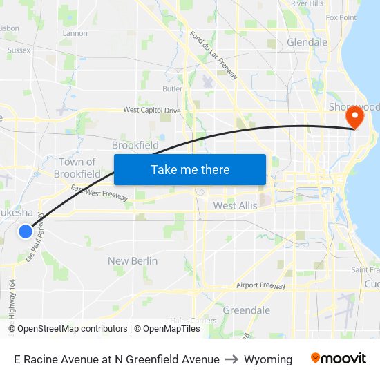 E Racine Avenue at N Greenfield Avenue to Wyoming map