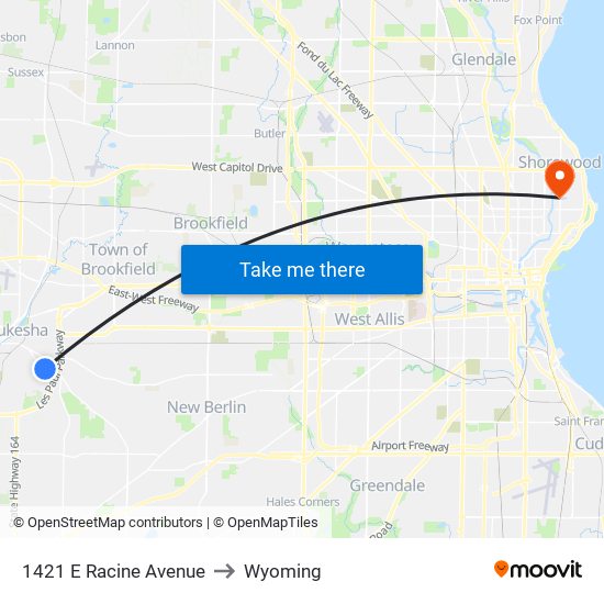 1421 E Racine Avenue to Wyoming map