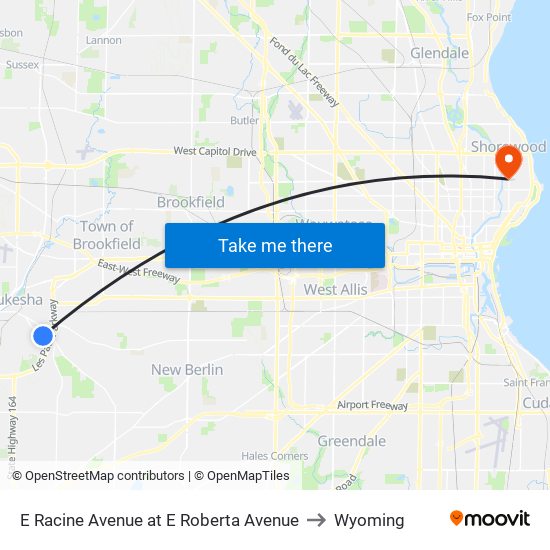 E Racine Avenue at E Roberta Avenue to Wyoming map