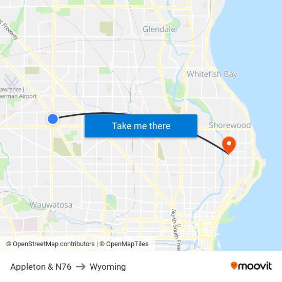 Appleton & N76 to Wyoming map