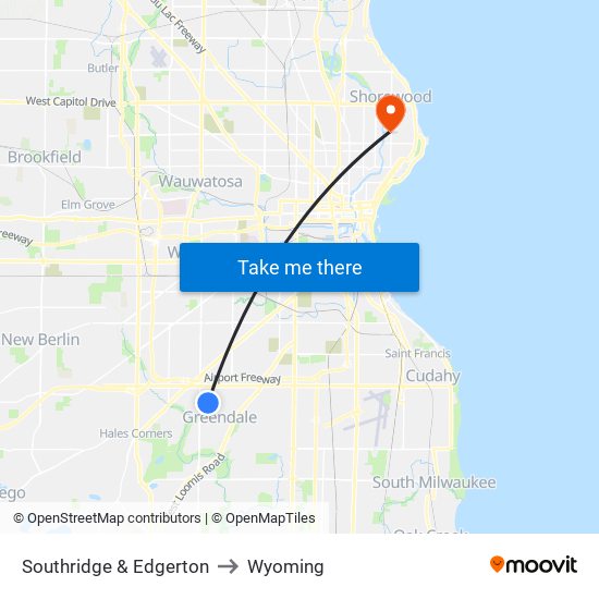 Southridge & Edgerton to Wyoming map