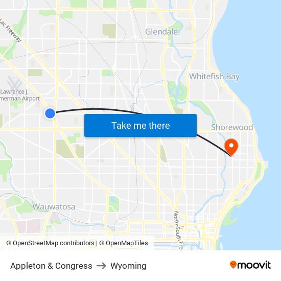 Appleton & Congress to Wyoming map