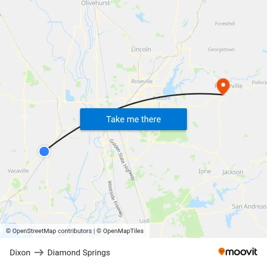 Dixon to Diamond Springs map