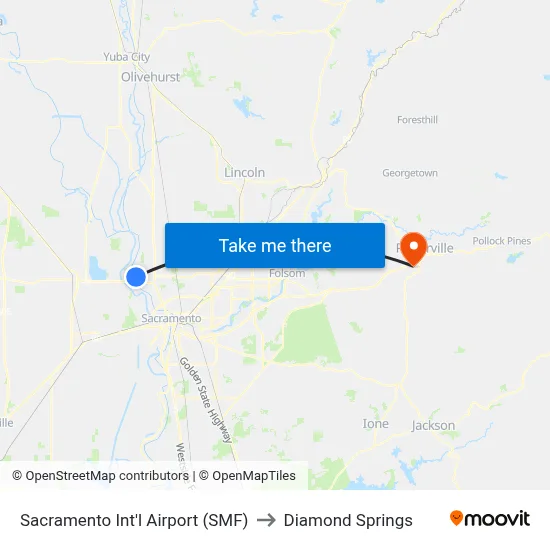 Sacramento Int'l Airport (SMF) to Diamond Springs map