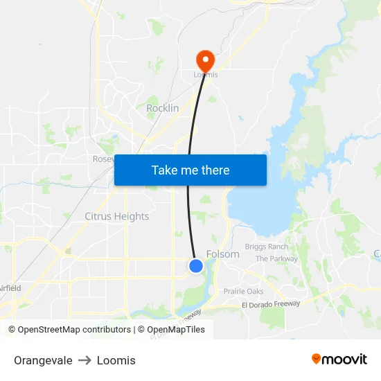 Orangevale to Loomis map