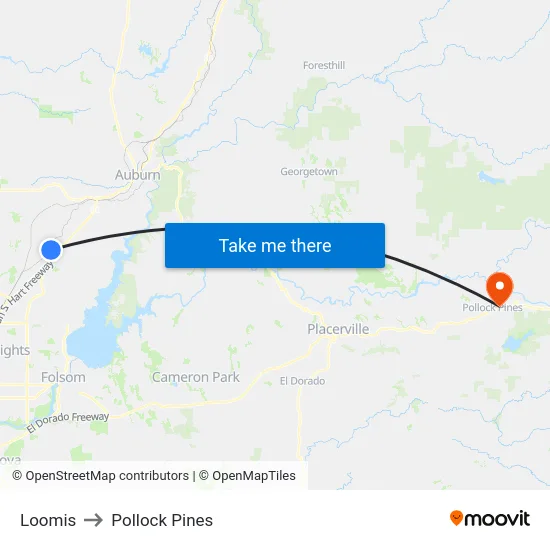 Loomis to Pollock Pines map