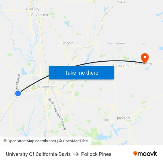 University Of California-Davis to Pollock Pines map