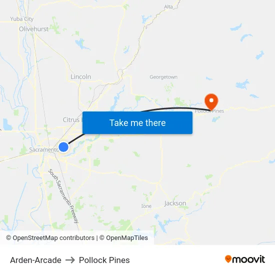 Arden-Arcade to Pollock Pines map