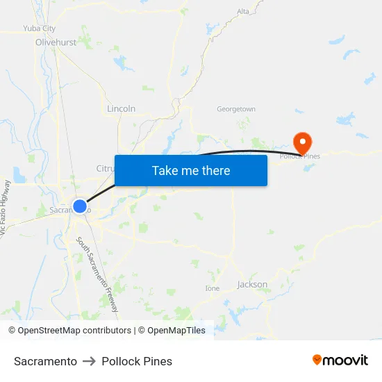 Sacramento to Pollock Pines map