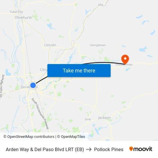 Arden Way & Del Paso Blvd LRT (EB) to Pollock Pines map