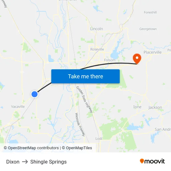 Dixon to Shingle Springs map