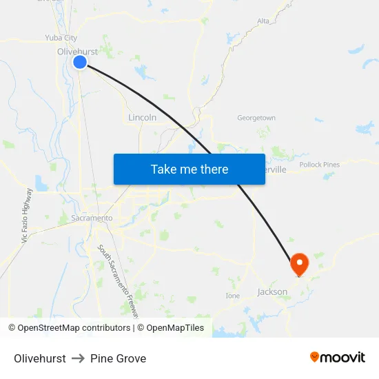 Olivehurst to Pine Grove map