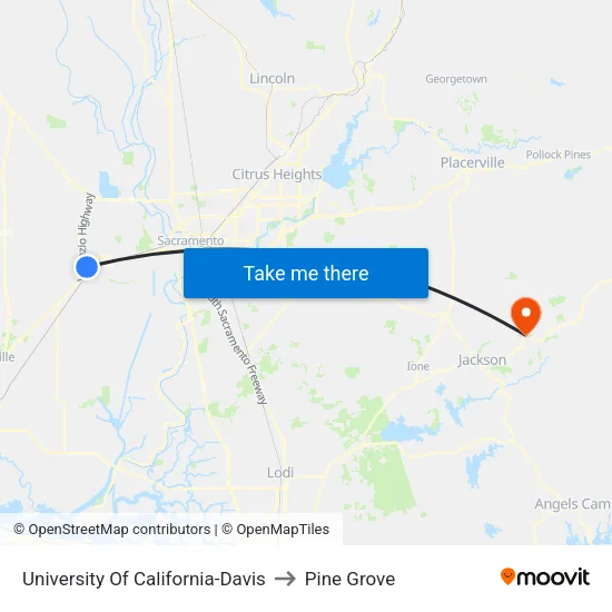 University Of California-Davis to Pine Grove map
