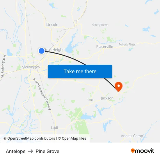 Antelope to Pine Grove map