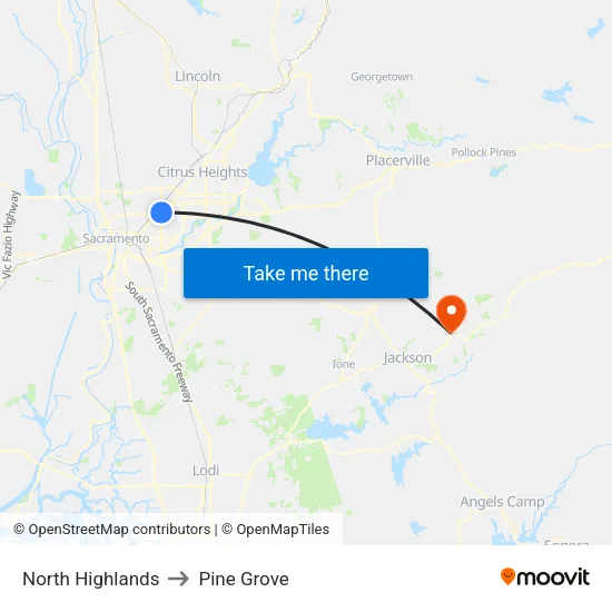 North Highlands to Pine Grove map