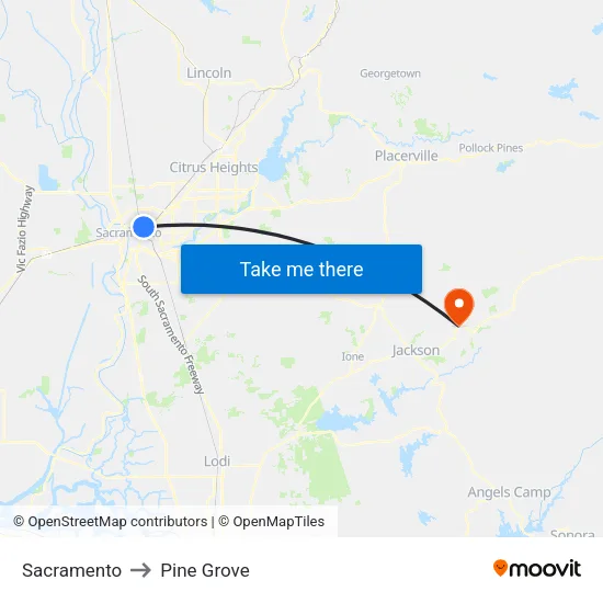 Sacramento to Pine Grove map