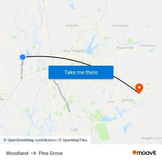 Woodland to Pine Grove map