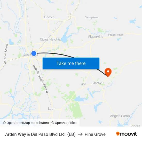 Arden Way & Del Paso Blvd LRT (EB) to Pine Grove map