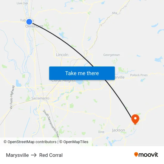 Marysville to Red Corral map