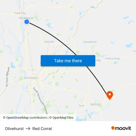 Olivehurst to Red Corral map