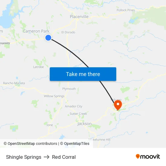 Shingle Springs to Red Corral map