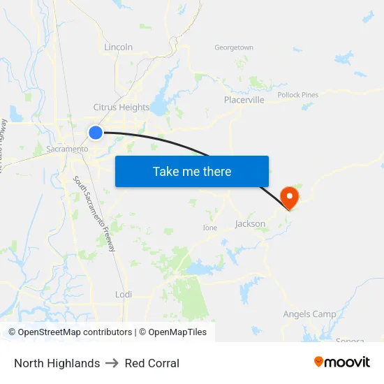 North Highlands to Red Corral map