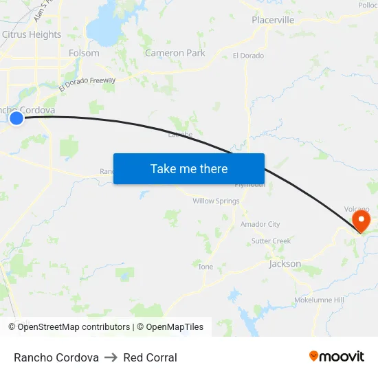 Rancho Cordova to Red Corral map