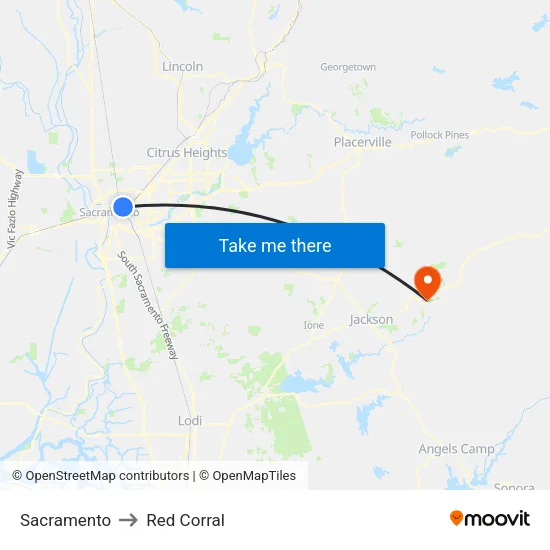 Sacramento to Red Corral map