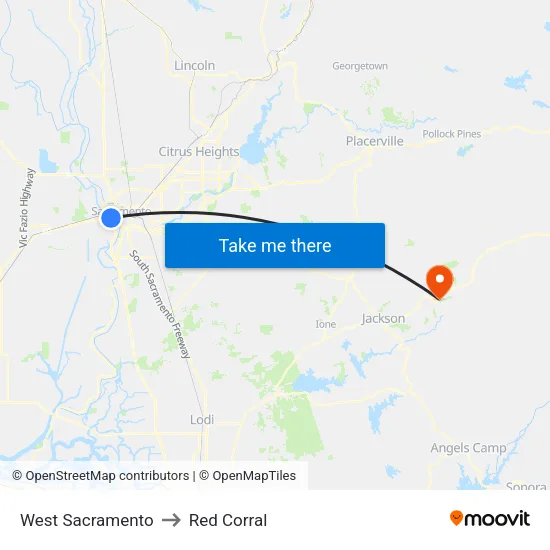 West Sacramento to Red Corral map