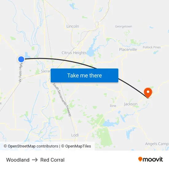 Woodland to Red Corral map