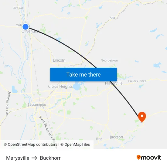 Marysville to Buckhorn map