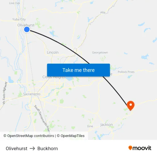 Olivehurst to Buckhorn map