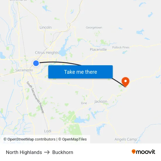 North Highlands to Buckhorn map