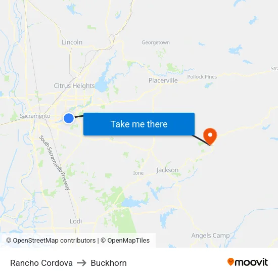 Rancho Cordova to Buckhorn map