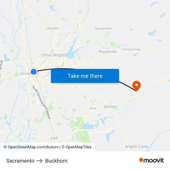 Sacramento to Buckhorn map