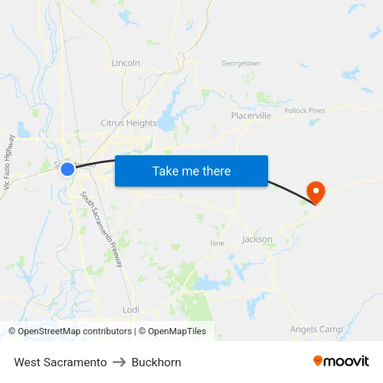 West Sacramento to Buckhorn map
