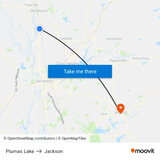 Plumas Lake to Jackson map