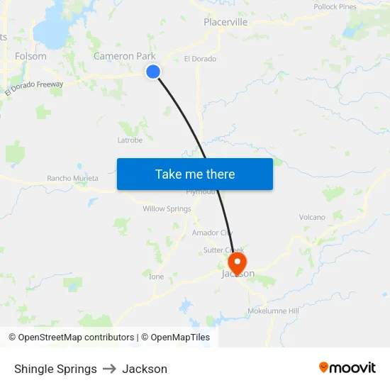 Shingle Springs to Jackson map